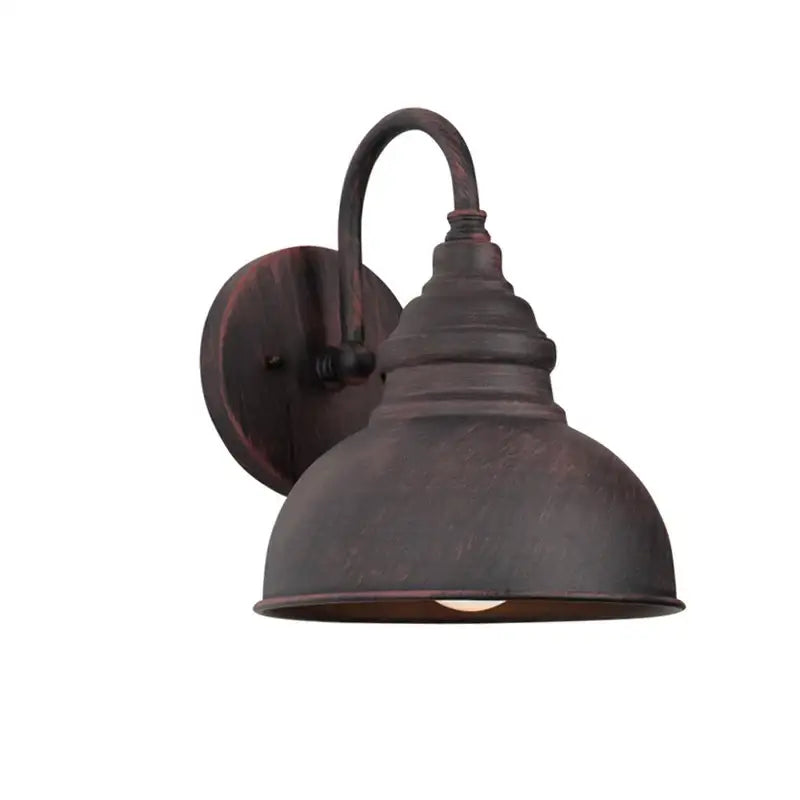 Rustic bronze-finished industrial led outdoor wall lamp with a dome-shaped shade and curved arm for patio decorbites industrial led