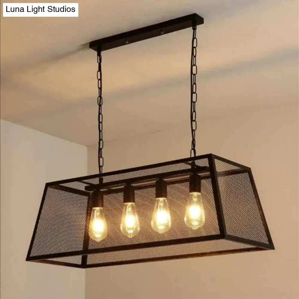 DecorBites™ Industrial Black Metal Pendant Light Fixture - 4 Light Rectangular Frame - Chain/Downrods Included