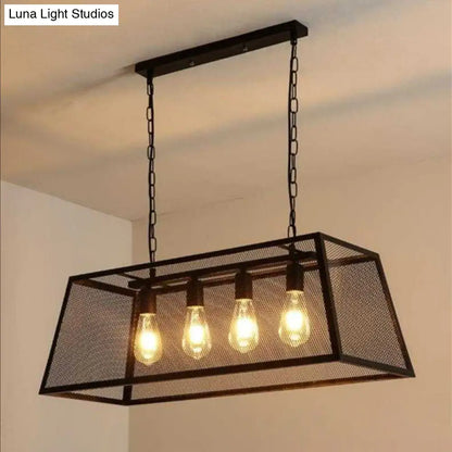 DecorBites™ Industrial Black Metal Pendant Light Fixture - 4 Light Rectangular Frame - Chain/Downrods Included