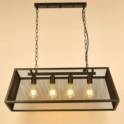 DecorBites™ Industrial Black Metal Pendant Light Fixture - 4 Light Rectangular Frame - Chain/Downrods Included