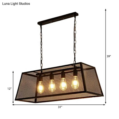 DecorBites™ Industrial Black Metal Pendant Light Fixture - 4 Light Rectangular Frame - Chain/Downrods Included