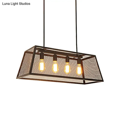 DecorBites™ Industrial Black Metal Pendant Light Fixture - 4 Light Rectangular Frame - Chain/Downrods Included