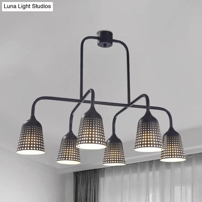 DecorBites™ Industrial Black Metal Pendant Light with 6 Mesh Bell Shades and Island Style