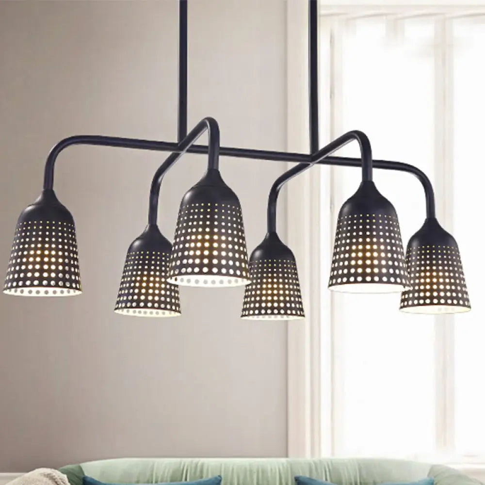 DecorBites™ Industrial Black Metal Pendant Light with 6 Mesh Bell Shades and Island Style