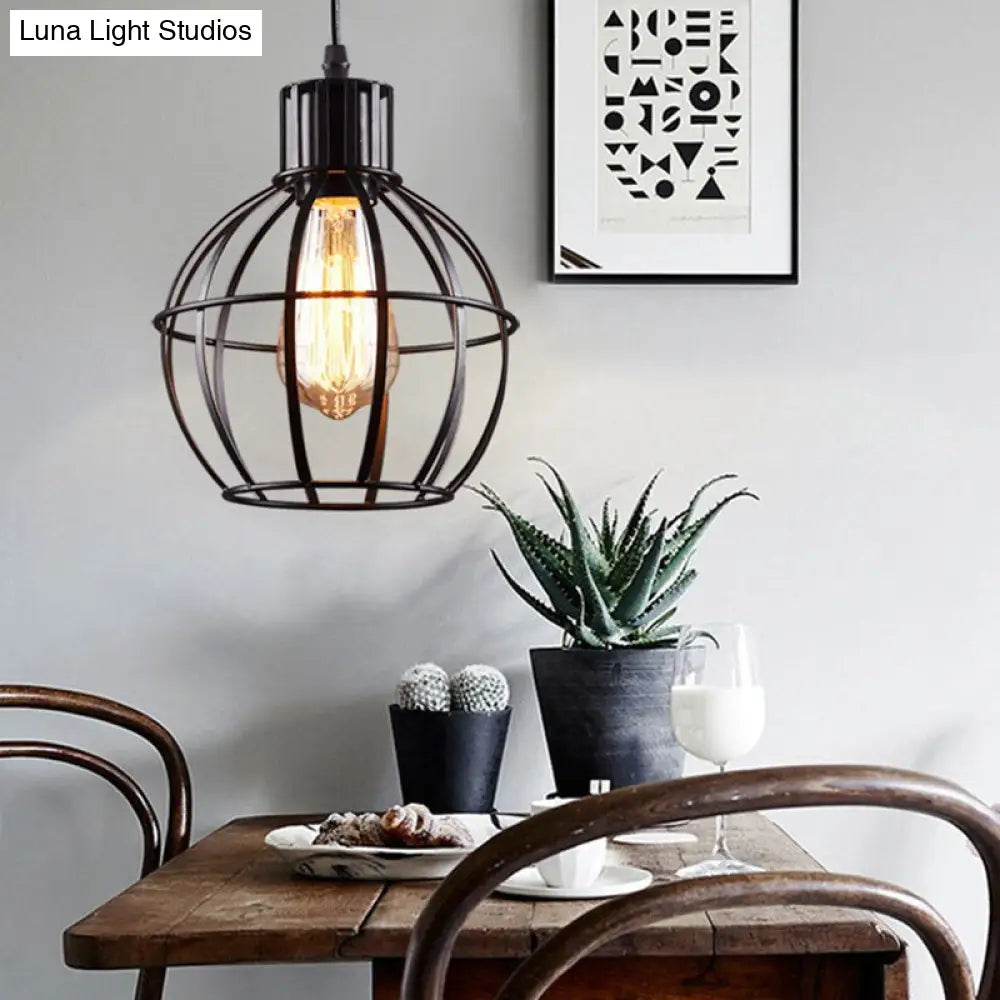 Industrial Black Metal Pendant Light with Cage Shade - Ideal for Restaurants