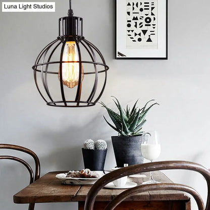 Industrial Black Metal Pendant Light with Cage Shade - Ideal for Restaurants