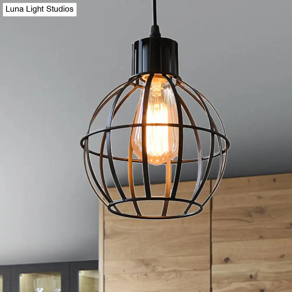 Industrial Black Metal Pendant Light with Cage Shade - Ideal for Restaurants