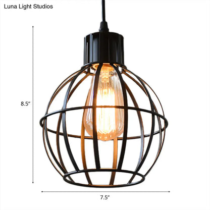 Industrial Black Metal Pendant Light with Cage Shade - Ideal for Restaurants