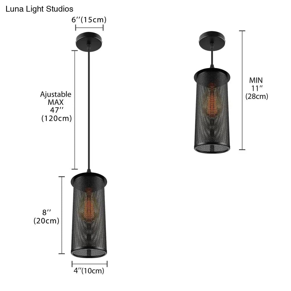 مصباح معلق معدني صناعي أسود اللون مع شاشة شبكية - مصباح معلق لغرفة المعيشة
