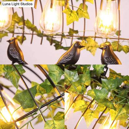DecorBites™ Industrial Black Metal Pendant Lighting: 4-Light Caged Island Design for Dining Room with Bird Accent