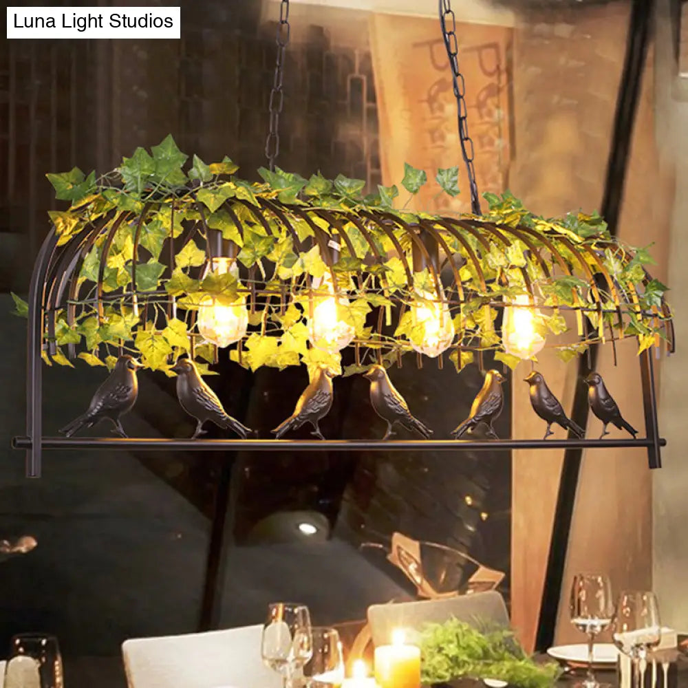 DecorBites™ Industrial Black Metal Pendant Lighting: 4-Light Caged Island Design for Dining Room with Bird Accent