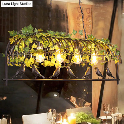 DecorBites™ Industrial Black Metal Pendant Lighting: 4-Light Caged Island Design for Dining Room with Bird Accent