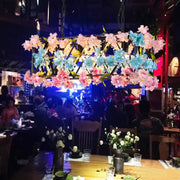 Decorbites black metal industrial rectangle island light with five bulbs and pink blue flower decor 220v-240v 110v-120v