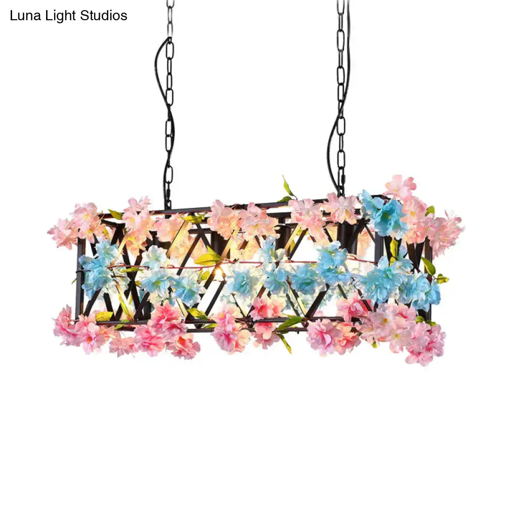 Decorbites™ black metal island light with artificial pink and blue blossoms industrial rectangle island 220v-240v 110v-120v