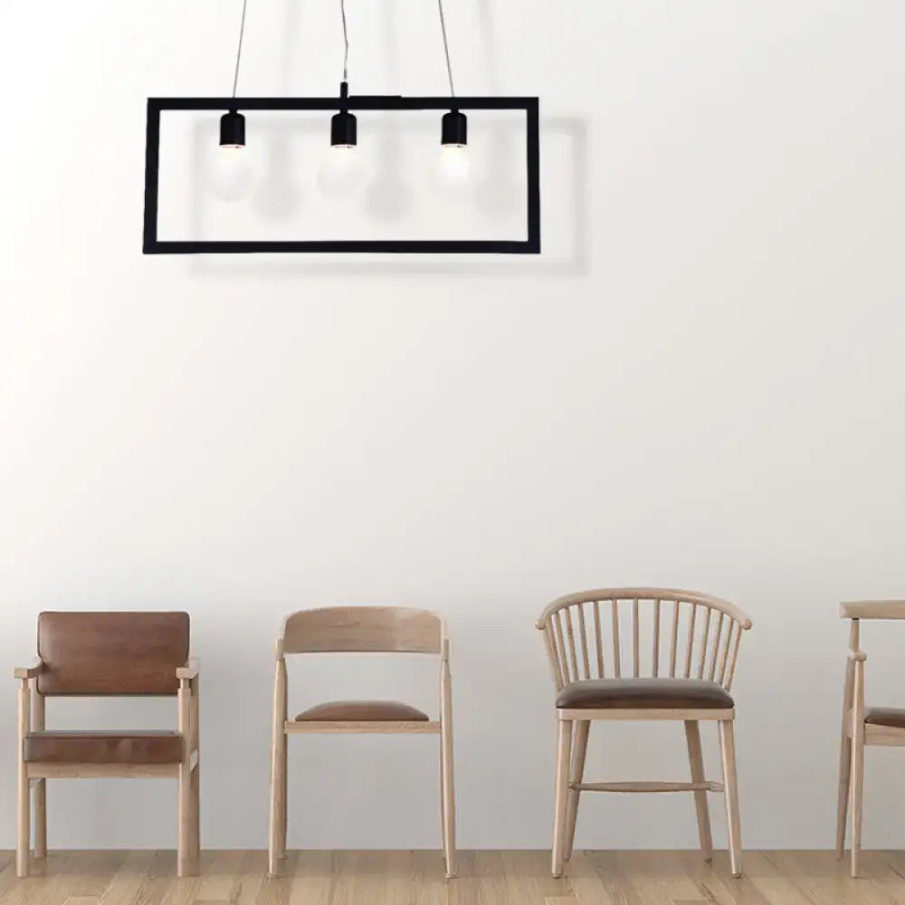 Decorbites industrial style rectangular pendant light with black metal frame and three hanging bulbs light type fixture