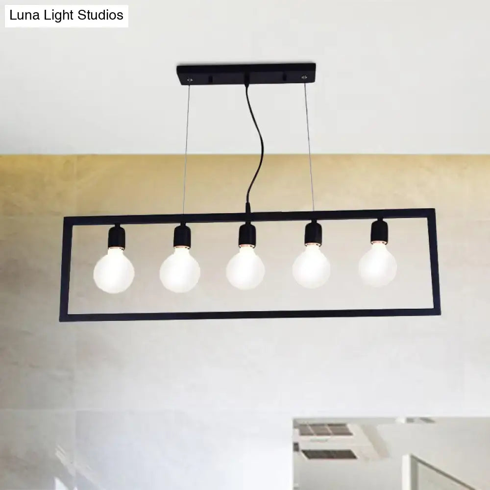 Black metal decorbites industrial style rectangular pendant light fixture with five exposed bulb sockets ceiling hanging light type