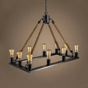 Decorbites™ modern rectangle hanging lamp with black metal frame rope island lighting and exposed filament bulbs