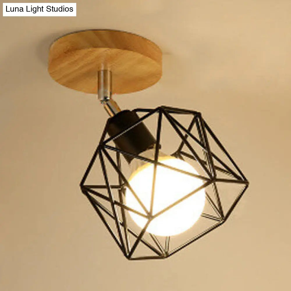 DecorBites™ DecorBites™ Industrial Black Metal Semi Flush Light with Adjustable Squared/Globe Design - Ideal for Corridors