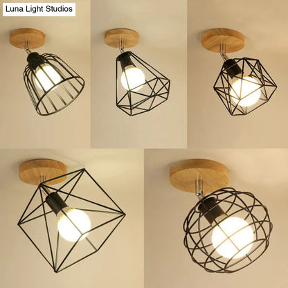 DecorBites™ DecorBites™ Industrial Black Metal Semi Flush Light with Adjustable Squared/Globe Design - Ideal for Corridors