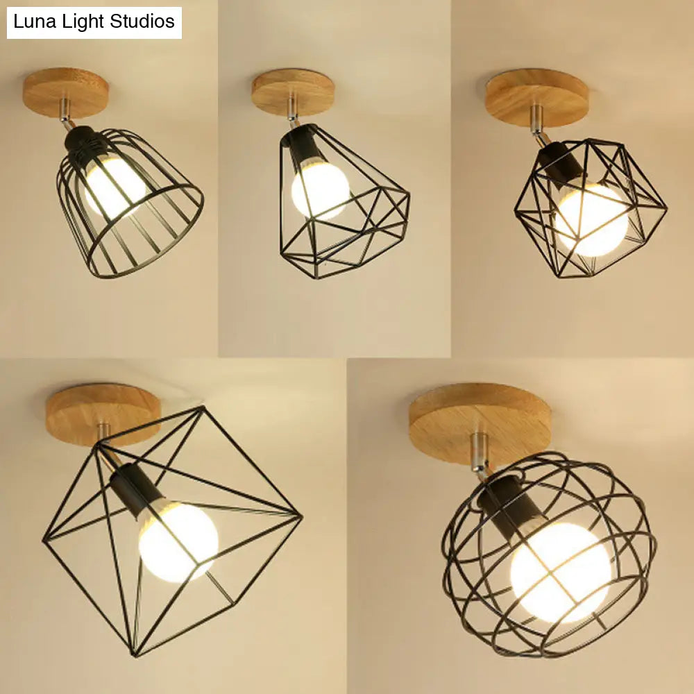 DecorBites™ DecorBites™ Industrial Black Metal Semi Flush Light with Adjustable Squared/Globe Design - Ideal for Corridors