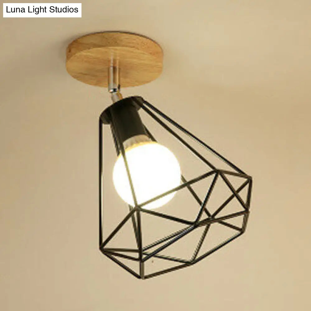 DecorBites™ DecorBites™ Industrial Black Metal Semi Flush Light with Adjustable Squared/Globe Design - Ideal for Corridors