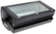 Industrial black metal strobe light with clear glass front panel and side ventilation slots for stage flash atomic use