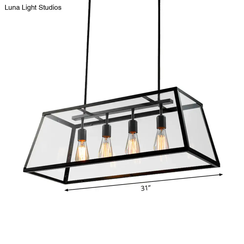 DecorBites black metal trapezoid island pendant light with four exposed led incandescent fluorescent bulbs for dining room