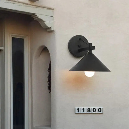 Decorbites™ outdoor metal cone wall hanging light with black matte finish and conical shade for vintage style lighting