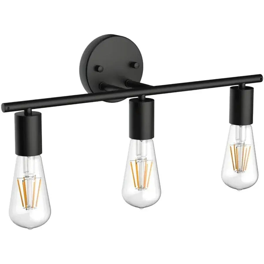 Industrial black metal wall lamp with three clear glass filament bulbs for bathroom mirror lighting decorbites black metal wall