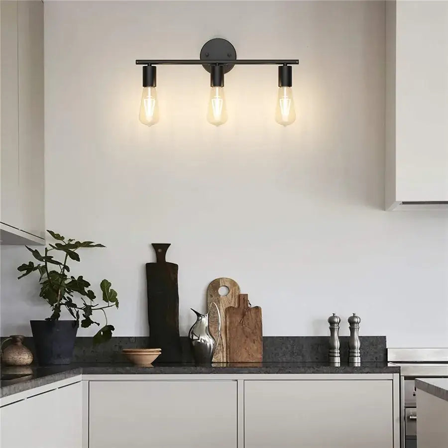 Industrial black metal wall lamp with three exposed edison bulbs for bathroom mirror light decorbites black metal wall lamp