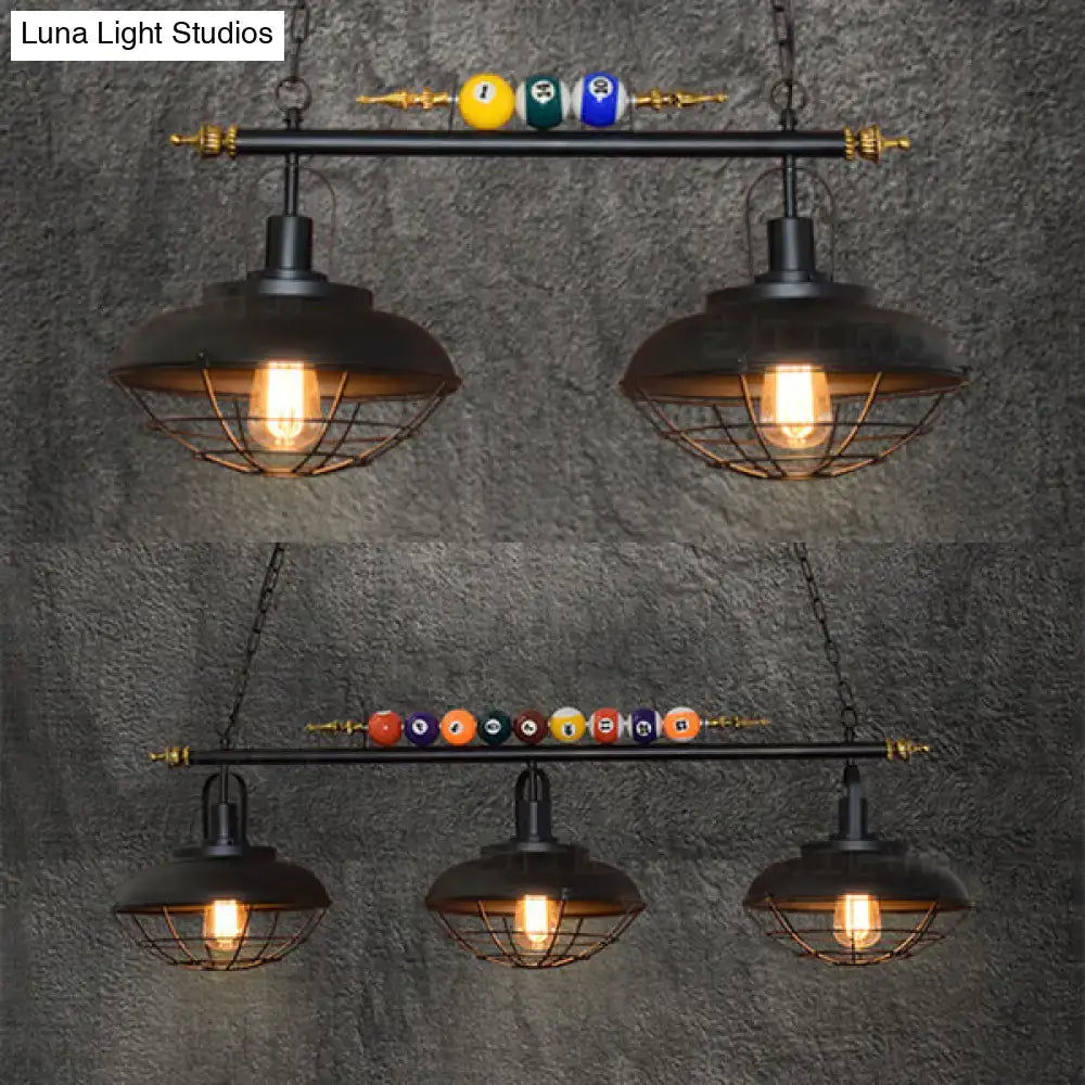 DecorBites industrial metal wire frame pool table light with three black barn shade lamps ideal for billiard room lighting