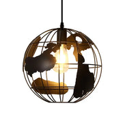 Industrial black metal world map pendant light with exposed bulb for dining room decorbites black metal design