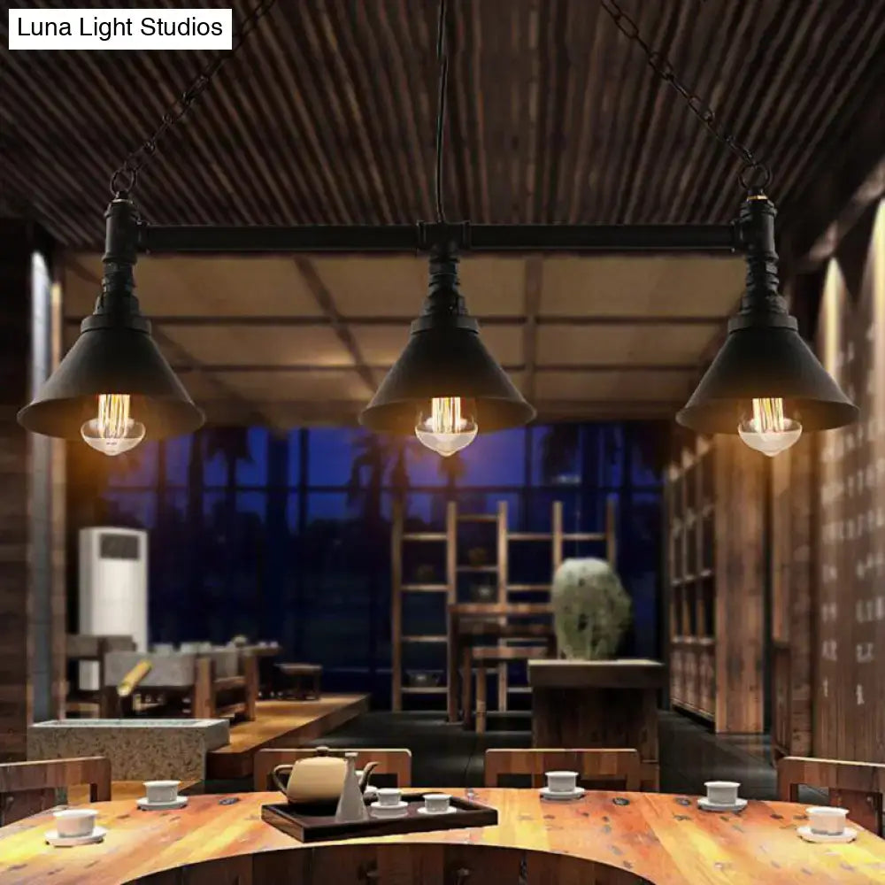 Decorbites™ antique style 3-head metallic island pendant lamp with black metal chain cord and exposed filament bulbs