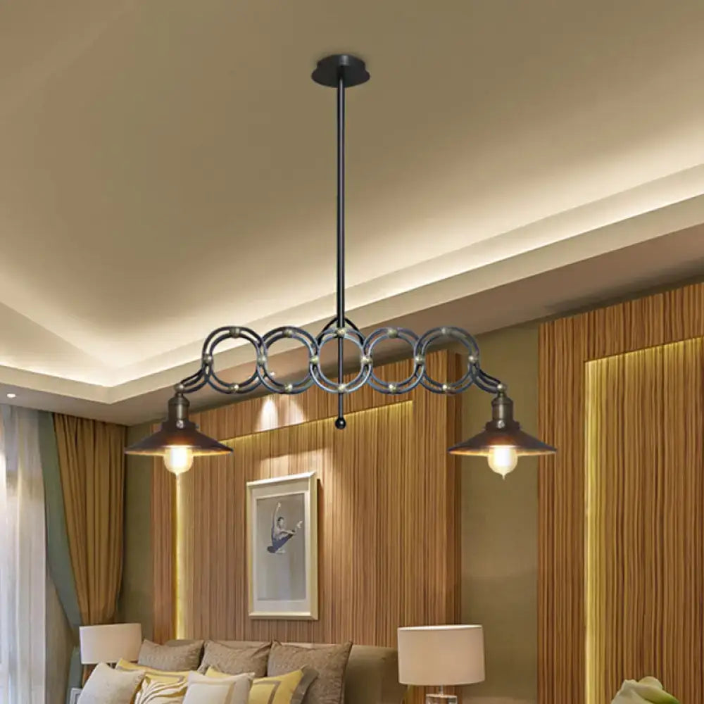 Decorbites metallic island saucer pendant ceiling light in black metal with 2 downward-facing lampshades for led incandescent fluorescent bulbs 220v-240v 110v-120v