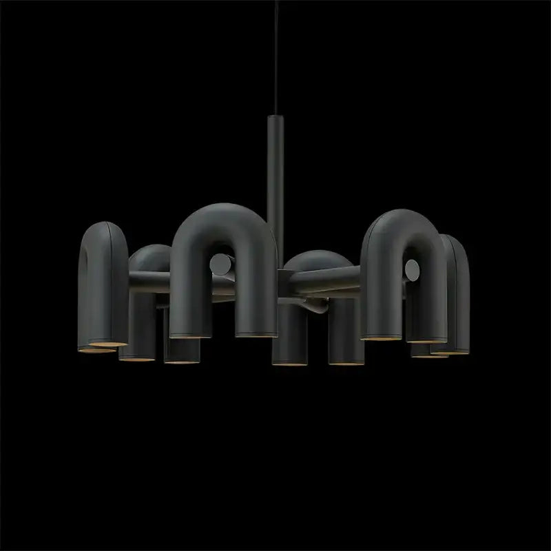 Modern matte black metal cirkus led chandelier with curved u-shaped arms for industrial kitchen decorbites cirkus decor