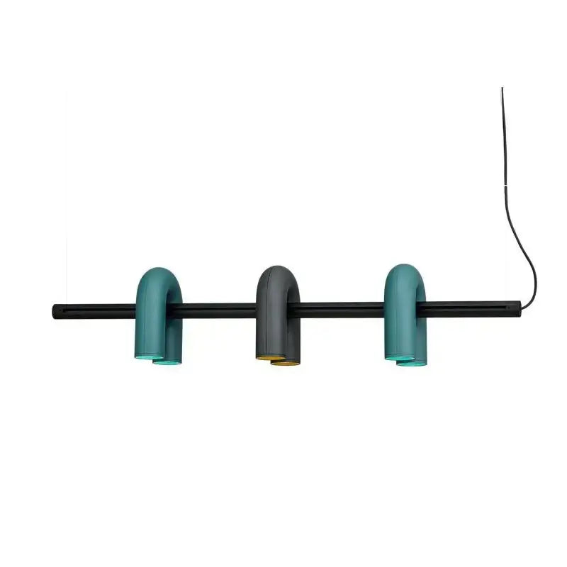 Modern teal and black u-shaped pendant light fixture with sleek minimalist design for industrial decorbites cirkus led chandelier