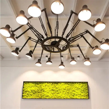Industrial black multi arm pendant light with adjustable arms and bright white globe lamps for decorbites industrial led decor