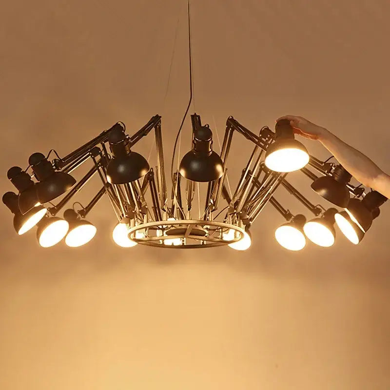 Industrial black multi arm pendant light with adjustable lamp heads for living room decorbites industrial led lighting