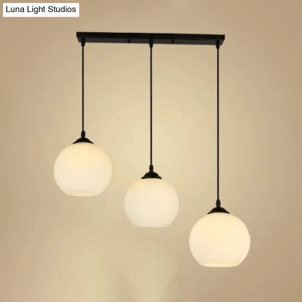 Industrial Black Opal Glass Pendant Lighting with 3-Light Spherical Cluster - Stylish Hanging Lamp with Linear Canopy