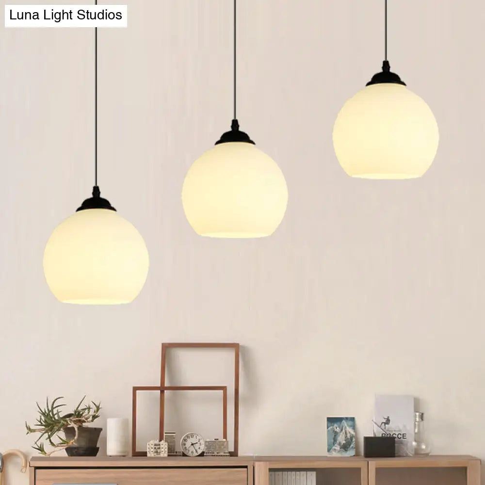 Industrial Black Opal Glass Pendant Lighting with 3-Light Spherical Cluster - Stylish Hanging Lamp with Linear Canopy