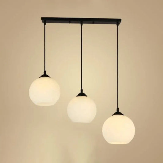 Industrial Black Opal Glass Pendant Lighting with 3-Light Spherical Cluster - Stylish Hanging Lamp with Linear Canopy