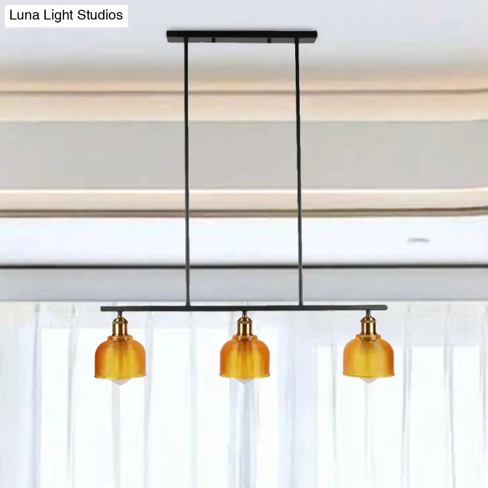 DecorBites™ Industrial Black Pendant Lamp with Red/Yellow/Blue Glass Bowls, 3-Light for Island Lighting