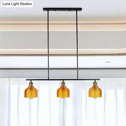 DecorBites™ Industrial Black Pendant Lamp with Red/Yellow/Blue Glass Bowls, 3-Light for Island Lighting