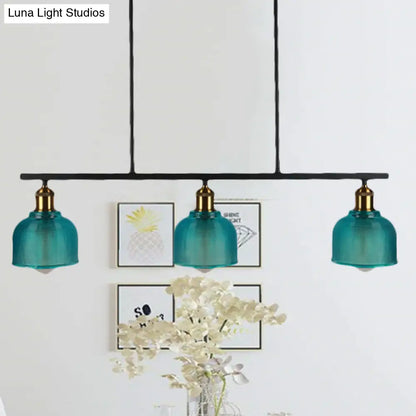 DecorBites™ Industrial Black Pendant Lamp with Red/Yellow/Blue Glass Bowls, 3-Light for Island Lighting