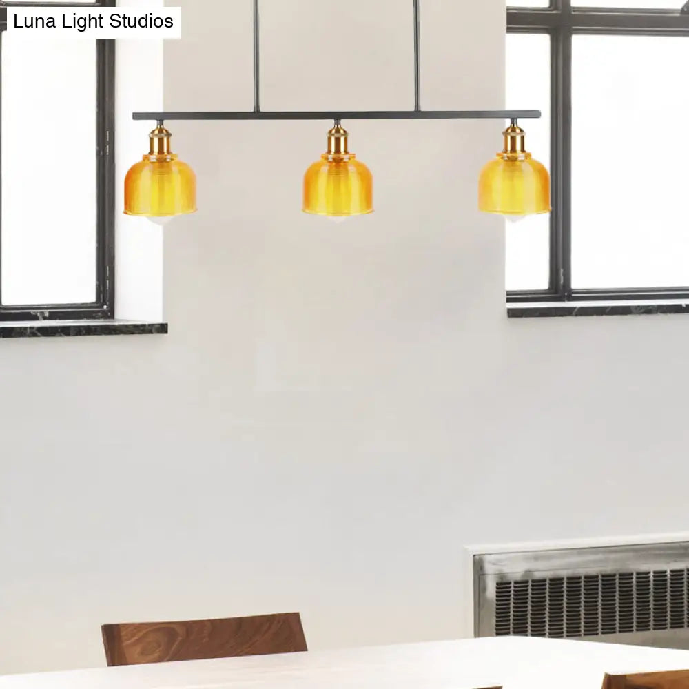 DecorBites™ Industrial Black Pendant Lamp with Red/Yellow/Blue Glass Bowls, 3-Light for Island Lighting