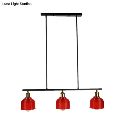 DecorBites™ Industrial Black Pendant Lamp with Red/Yellow/Blue Glass Bowls, 3-Light for Island Lighting