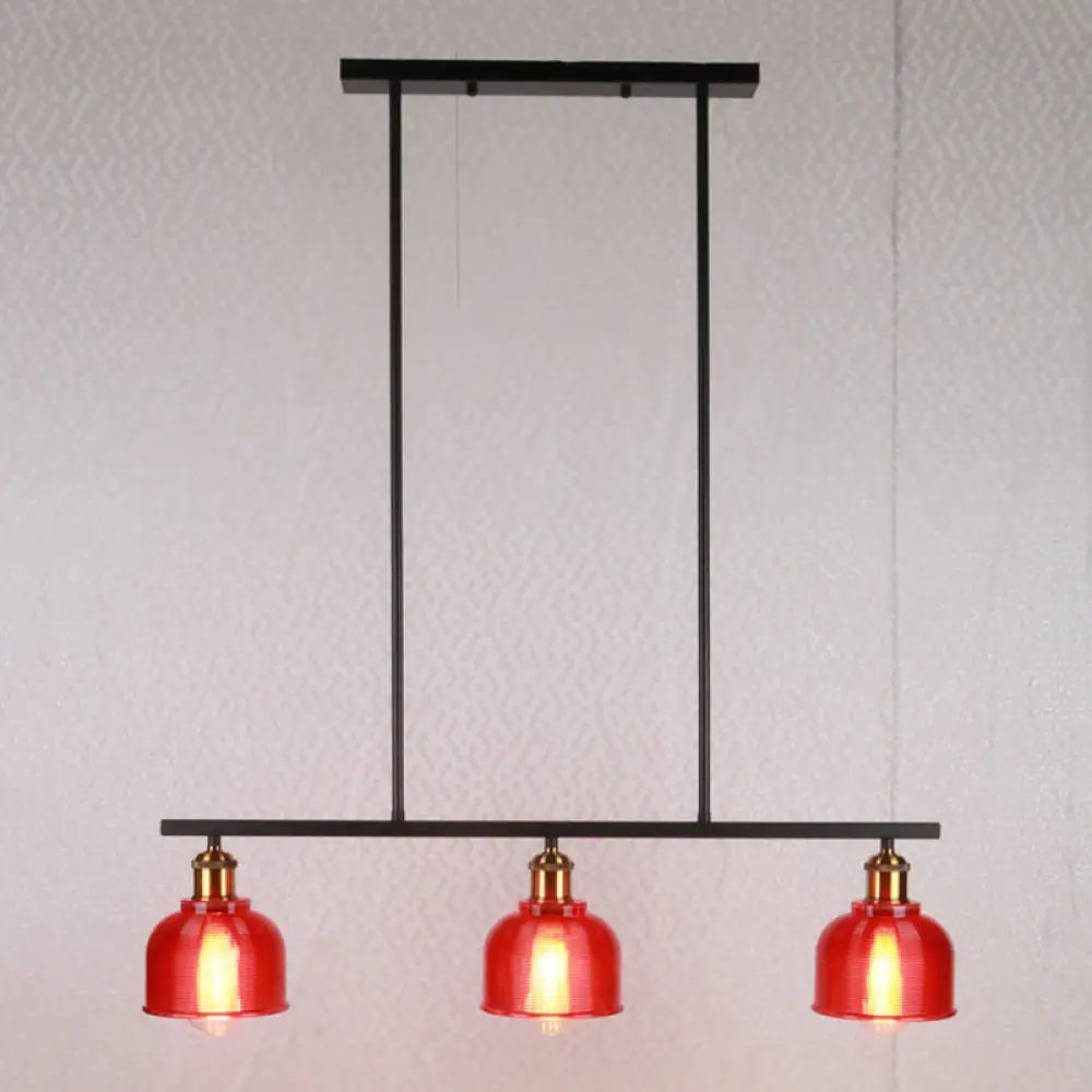 DecorBites™ Industrial Black Pendant Lamp with Red/Yellow/Blue Glass Bowls, 3-Light for Island Lighting