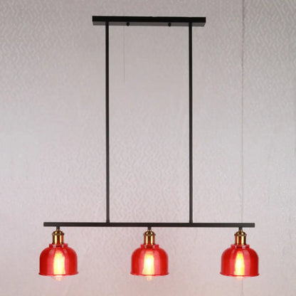 DecorBites™ Industrial Black Pendant Lamp with Red/Yellow/Blue Glass Bowls, 3-Light for Island Lighting