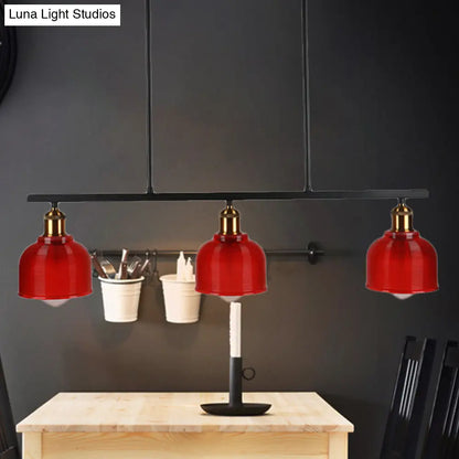 DecorBites™ Industrial Black Pendant Lamp with Red/Yellow/Blue Glass Bowls, 3-Light for Island Lighting
