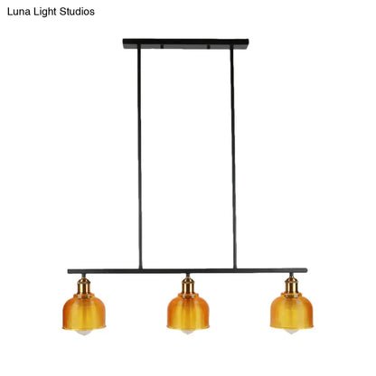 DecorBites™ Industrial Black Pendant Lamp with Red/Yellow/Blue Glass Bowls, 3-Light for Island Lighting